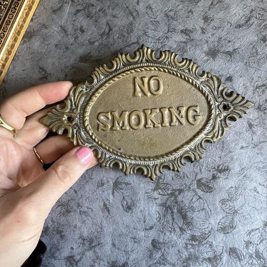Vintage Ornate Brass No Smoking Sign  Wall Plaque