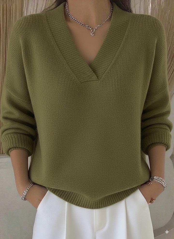 2026 European Soft V-neck Fluffy Long Sleeve Sweater – Loose Knit Base Layer for Autumn