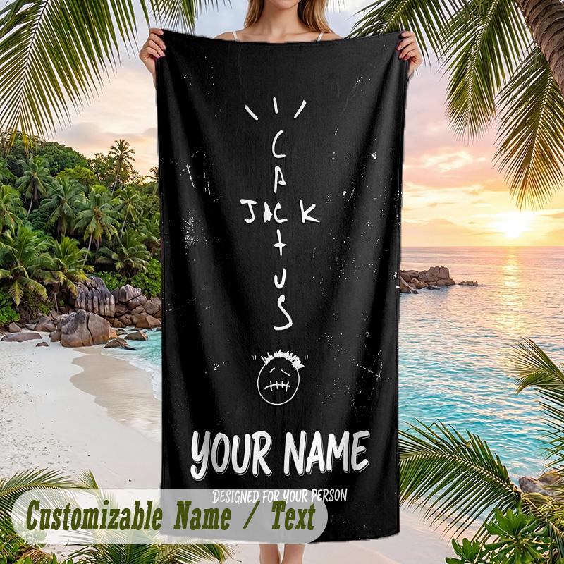 Travis Scott Beach Towel, Personalized Custom Name Text, Quick Dry Large Absorbent Towel For Beach Pool