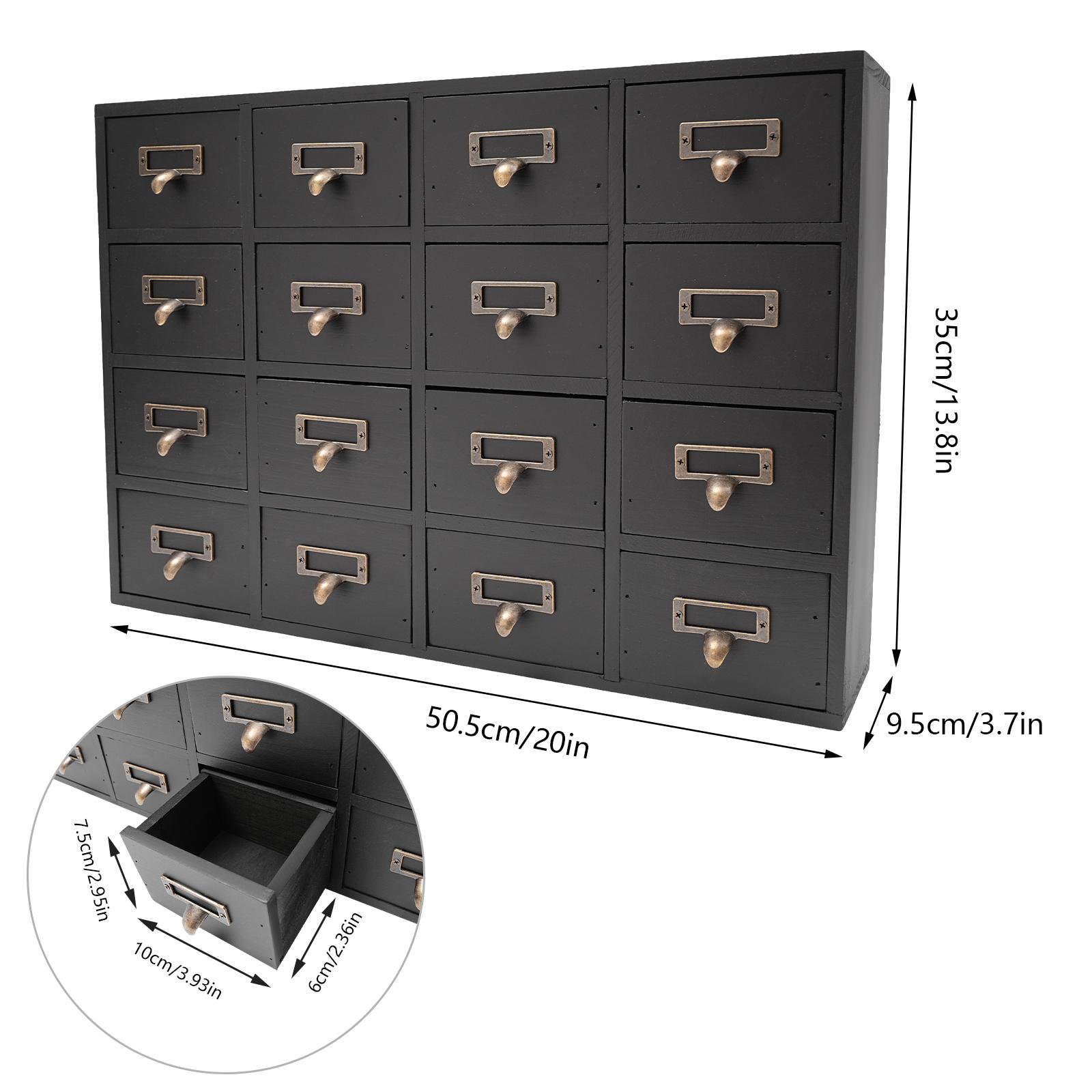 

Vintage Wooden Drawer Storage Cabinet,16-Drawer Desktop Organizer w/Iron Label Holders,for storing cosmetics,files,books,letters чёрный