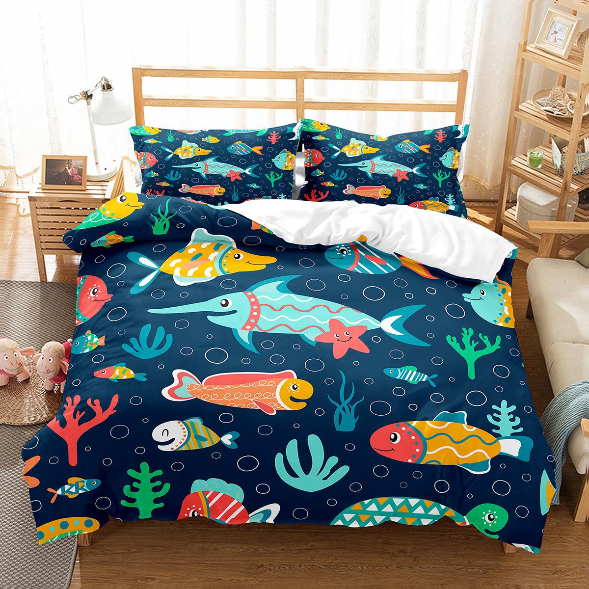 Undersea Animal Down Quilt Cover Set Bedding Set Quilt Cover Three-piece Set 135*200cm