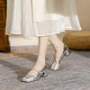 Medium heel Mary Jane shoes spring new princess silver thick heel waterproof table single shoes women's small silver shoes