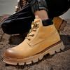 Autumn and winter new men's rhubarb leather boots first layer pigskin short boots men's casual explosion velvet thermal tooling boots