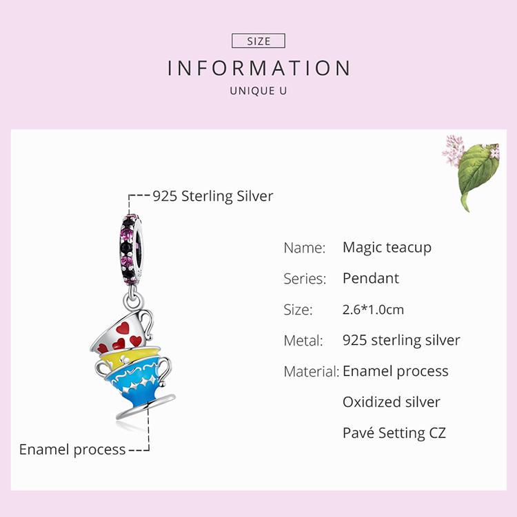 WOSTU 925 Sterling Silver Cute Magic Teacup Pendent Charms Beads for Women Fit Original DIY Bracelet Necklace Birthday Jewelry