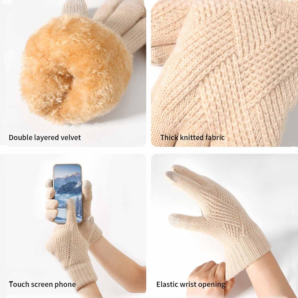 Warm Knitted Gloves Women Winter Riding Office Minimalist Cold Proof Double Layer Touchscreen Gloves
