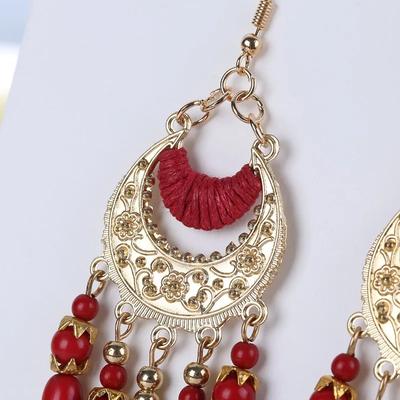 2020 Vintage Ethnic Bohemian White Beads Jhumka Earrings Geometric Metal Tassel Indian Earrings Tibetan Jewelry