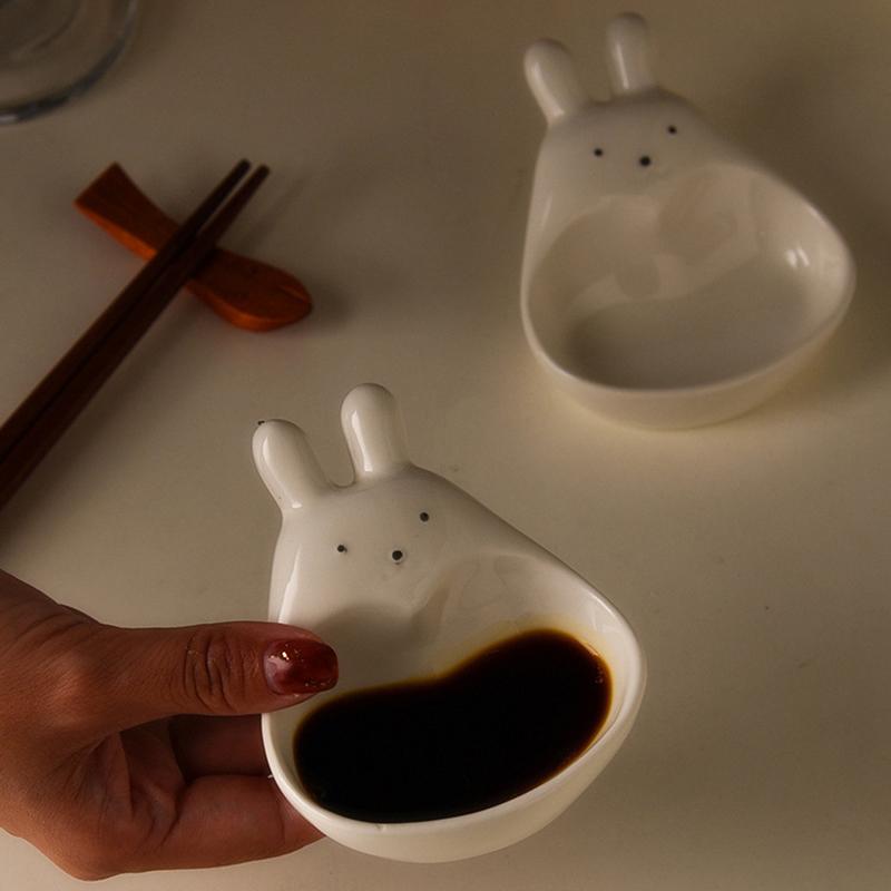 Super fofo coelho de desenho animado molho pires doméstico tridimensional cerâmica pires ketchup lanche prato vinagrete coelho branco