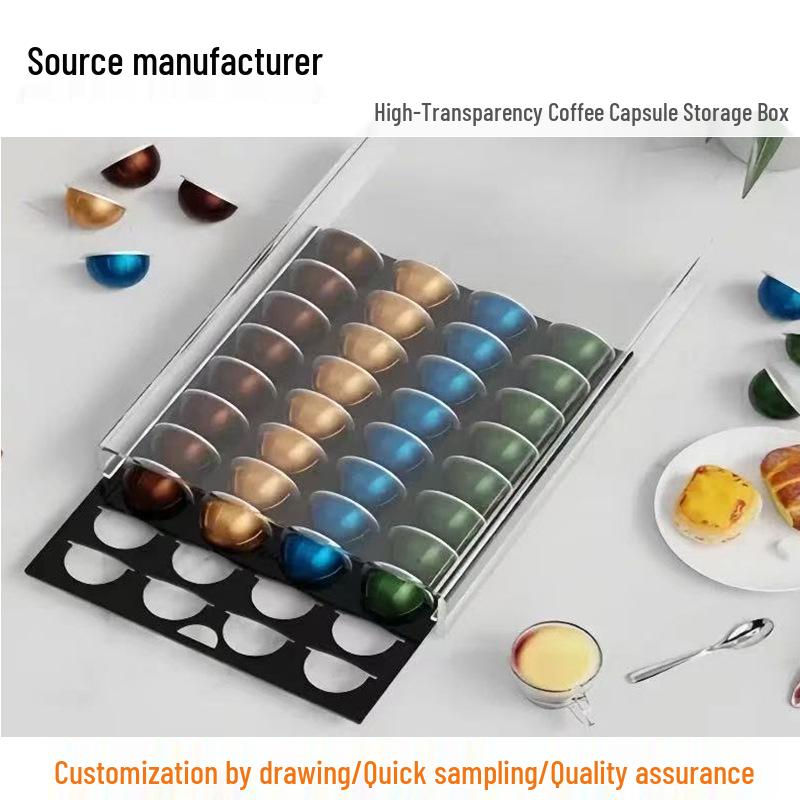 40-Capsule Acrylic Coffee Capsule Storage Drawer for Coffee Machine Clear + Black (Acrylic Only)