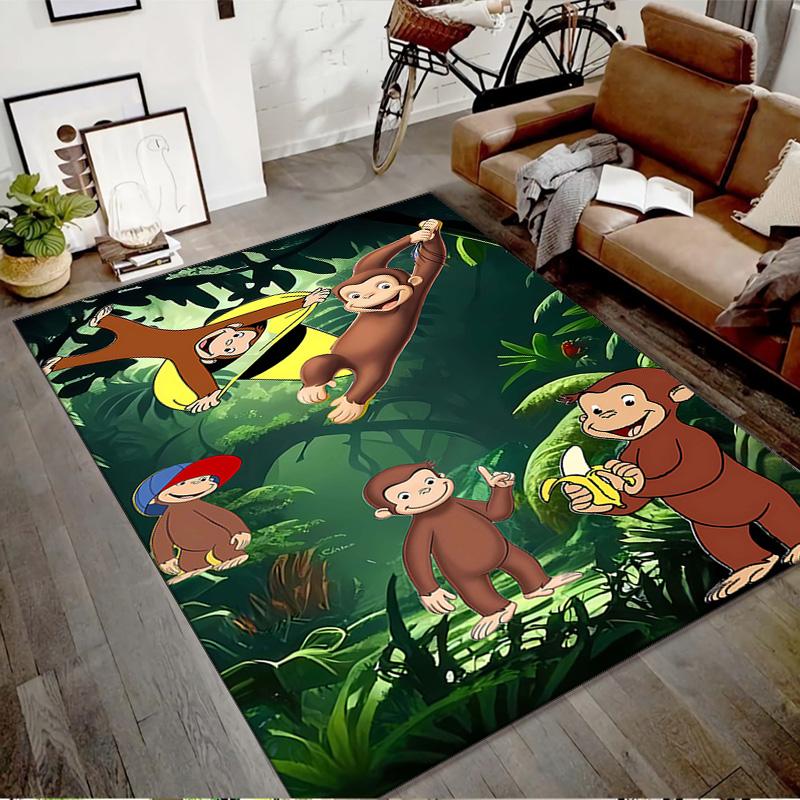 1pc Curious George Design Printed Area Rug Carpet for Bedroom Living Room Home Decor Rugs Mat Non Slip Mat Rug for Bedside