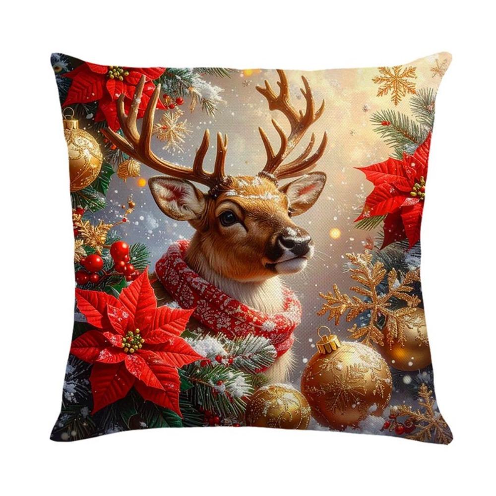Polyester Christmas Cushion Cover Christmas Tree Printed Decorative Design Pillowcase Checkered Pattern Sofa Decoration