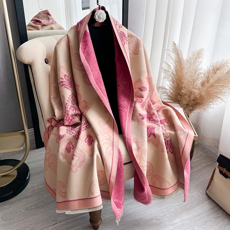 Versatile Double-Sided Imitation Cashmere Scarf Women'S Winter Dual-Purpose Air-Conditioned Room Large Shawl Warm Scarf