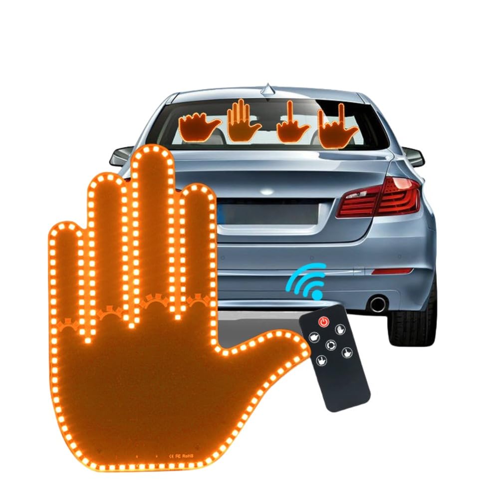 AZIEBAY Auto Fingerlicht, Multifunktional, Warnung, Kollisionsschutz, Interaktives Handflächen-Design, Klare Helligkeit, 3-4 Monate