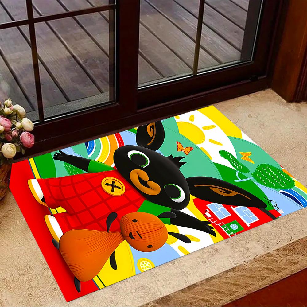 Bing Bunny Colorful Adventure Themed Anti-Slip Rugs - Polyester Home Decor, Suitable for Bedrooms, Living Rooms, Doorways, Studios, and Decorations