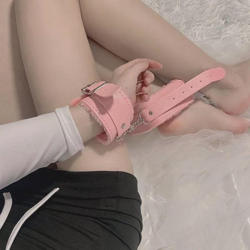 Plush Leather PU Handcuffs & Anklets - Soft COS Props for Hot Girl and Student Photoshoots.