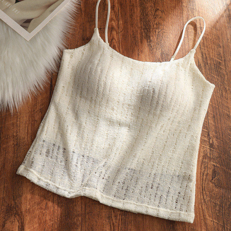 Women s Camisole with Built-In Bra Textured Spaghetti Strap Top M бежевый