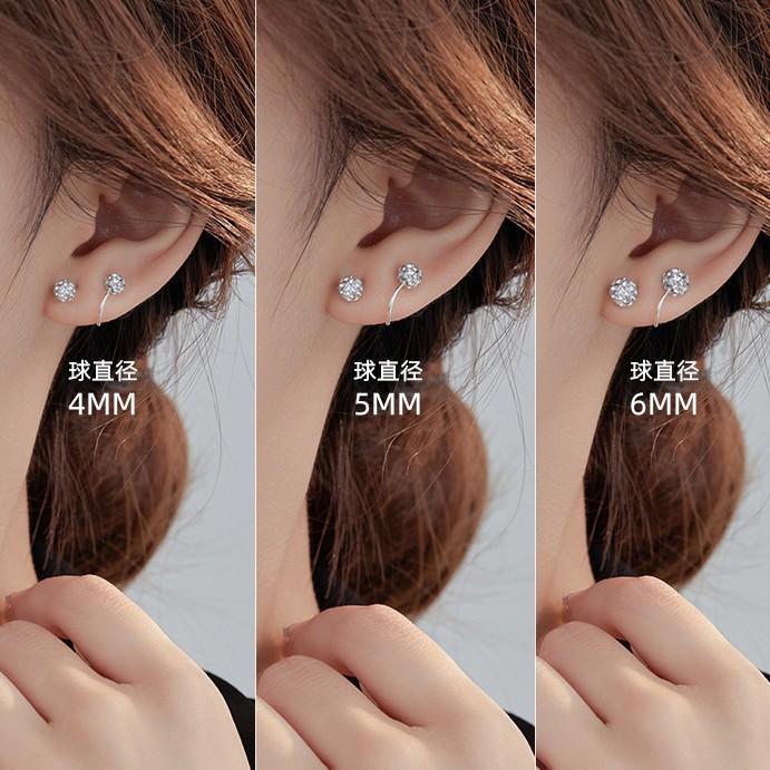 Sterling silver flash stud earrings women's S-shaped zircon ball screws niche exquisite design earbone nails