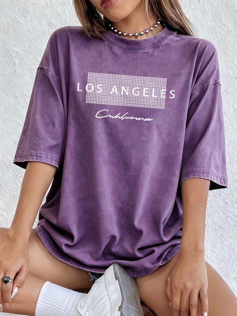 Los Angeles California Usa Prints Washed TShirts Womens Cotton Oversized T Shirt Summer Short Sleeve Tops Street ONeck Clothes