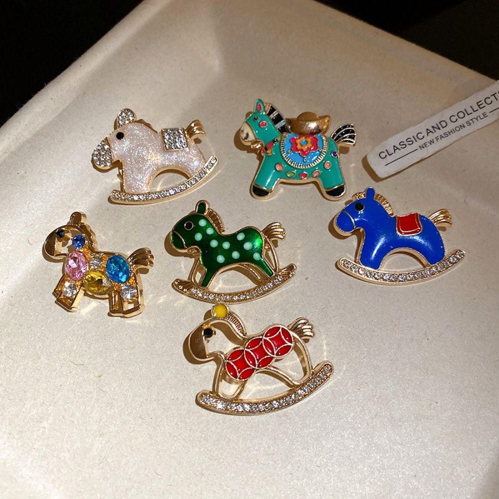 Jewelry Accessories Little Horse Brooch Rhinestone Animal Lapel Pins Retro Zodiac Pony Pin  Friends