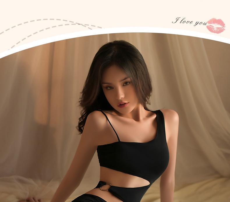 Manyan Sexy Lingerie: Oblique Shoulder Slit Skirt & Suspender Set - Club Secretary Look #8557