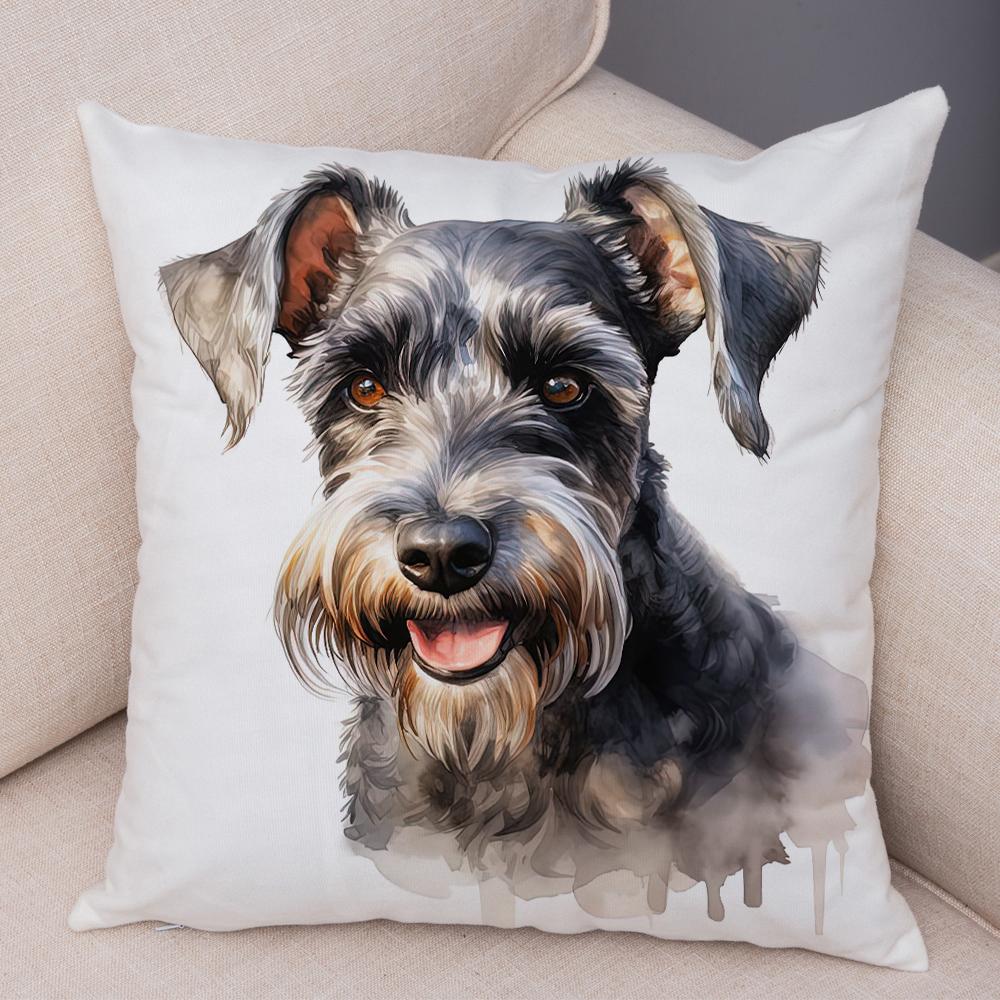 Roztomilý povlak na polštář s mini kníračem pro domácnost, oboustranný potisk, dekorace, kreslený mazlíček, zvíře, na pohovku, do auta, povlak na polštář, měkký plyšový povlak na polštář