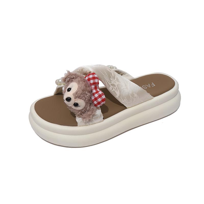 Beach Shoes Cool Slippers Accessories Korean Exterior Women's Slippers Flip-flops Seaside Flip-flops Bear Pinch Feet Fashion Casual
