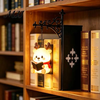 Literary Bookshelf Lamp Christmas Vintage Lantern Lamp, Light-up Santa Claus Snowman Reindeer Decor, Hanging Book Divider Label for Reading