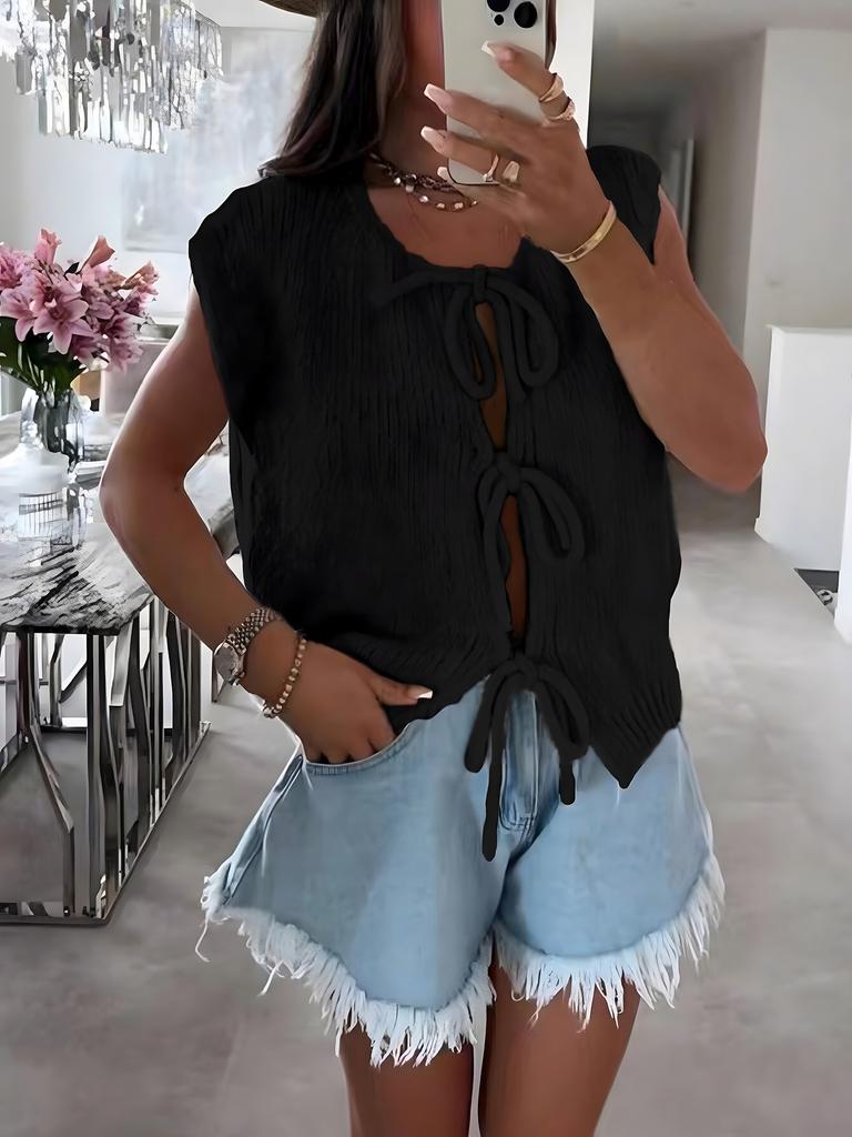 Strap Knit Vest Cardigan Summer Cross-border Hot Item Amazon New Solid Color Vest Sleeveless Sweater for Women 3538 EMA