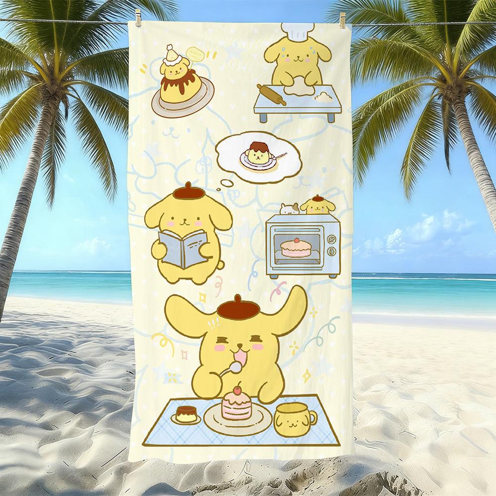 Cute Puppy Cartoon Print Microfiber Beach Towel Water Absorbent Quick Dry Bath Towel For Vacation