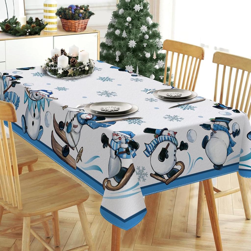 Merry Christmas Snowman Tablecloth For Table Decoration Winter Xmas Snowflakes Kitchen Dining Table Cloth Navidad Decorations