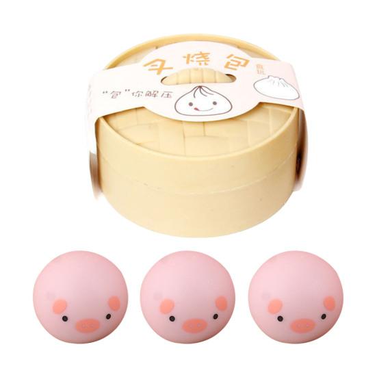 1/3Pcs Steamed Bun Toy with Steamer Pig Chick Panda Bunny Bun Squeeze Toy Slow Rebound Simulated Dumpling Stress Ball Office Desk Relaxation Tool
