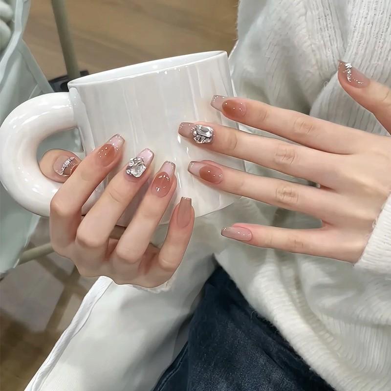 Ins Style Press On Nails Butterfly Pearl Handmade Fake Removable Women