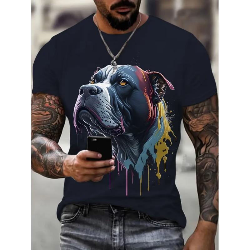 Men's 3D Printed Large Dog Pattern T-shirt Humorous Digital Printed Short Sleeved T-shirt Breathable Polyester Round Neck Casual
