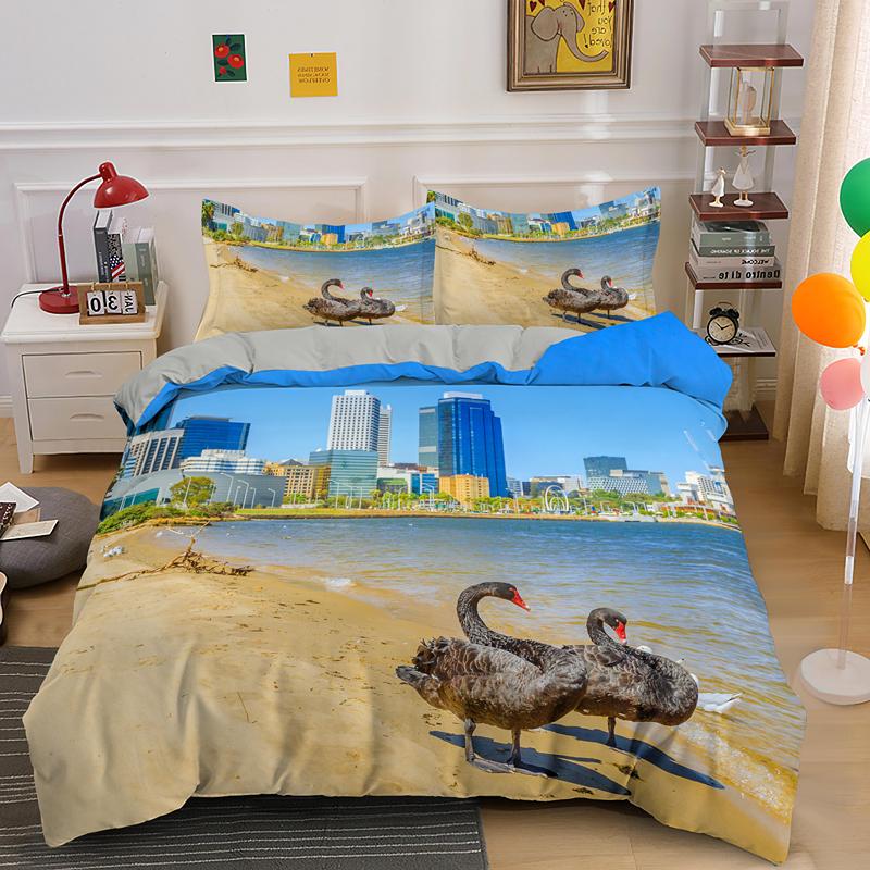 Swan Duvet Cover King Queen Beautiful Elegant White Animal Bedding Set Kid Teens Adults Wildlife Lake Soft Quilt Cover