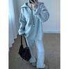 Casual Knitted Sweater Two-piece Set Autumn and Winter New Lapel Half Zipper Large Size Sweater Set Women