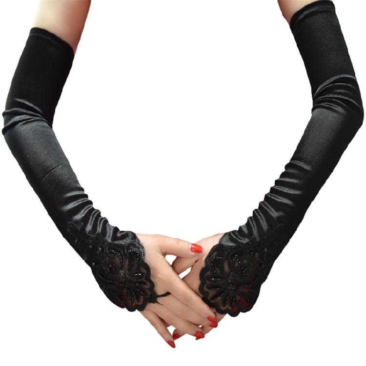 Vintage Long Satined Gloves Elbow Length Fingerless Gloves for Women Suitable for Weddings and Dancing Event Gathering