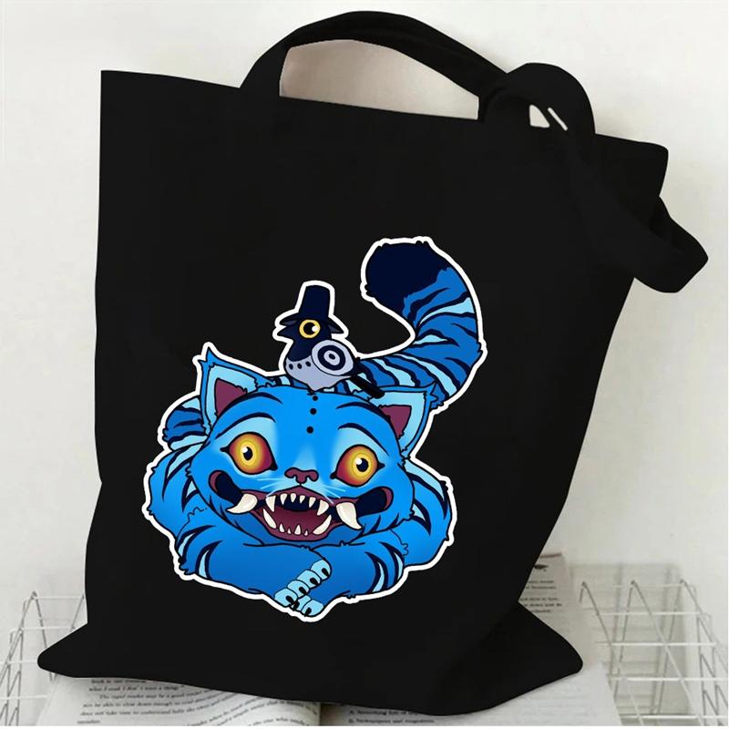 New Kpop Demon Hunters Black White Canvas Bag Saja Boys Anime Print Tote Bag Girls Trendy Lightweight Shoulder Bag