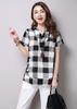 Summer Gingham Check Shirt Checkered Korean Casual Short Large Tunic Top [Sharphon] Women's Blouse, Black, Pattern, Style, Shirt, Sleeve, Size,