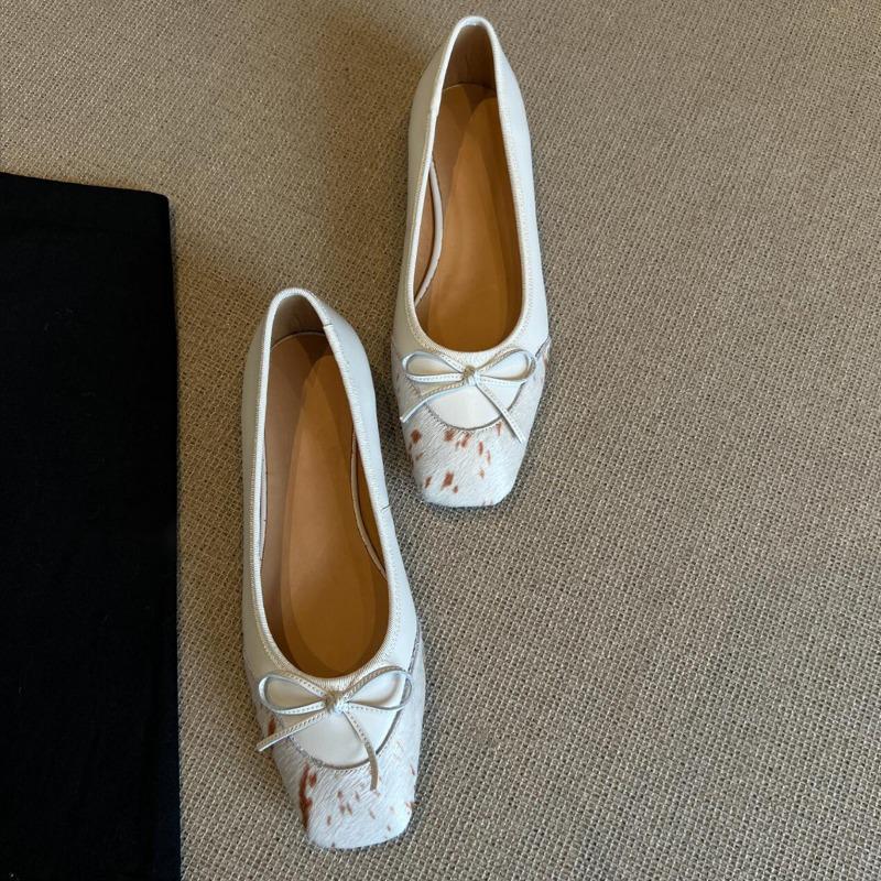 

Sheepskin version~ Gentle shallow-mouth bow flat-soled small single shoes, women s square-headed horsehair ballet shoes 34