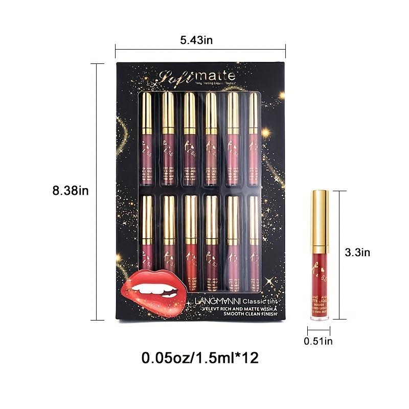 12Pcs/Set Matte Lipstick - 12 Colors Lip Gloss Waterproof Moisturizing Lip Glaze Long-Lasting Highly Pigmented Lip Makeup Gift for Women