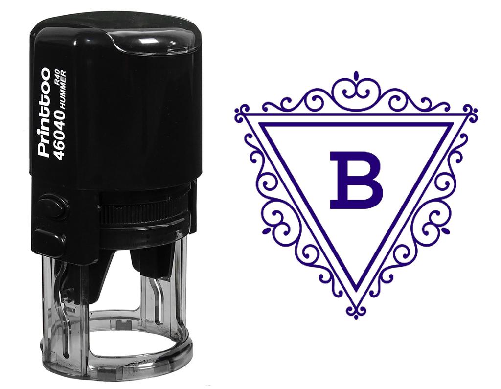 Printtoo Swirl Border Triangle B Alphabet Monogram Initial R-40 Self Inking Rubber Stamp Office
