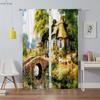 Floral Landscape Oil Painting Printed Curtains Machine Washable Rod Pocket Bedroom Living Room Kitchen Decorative Curtains 2PCS