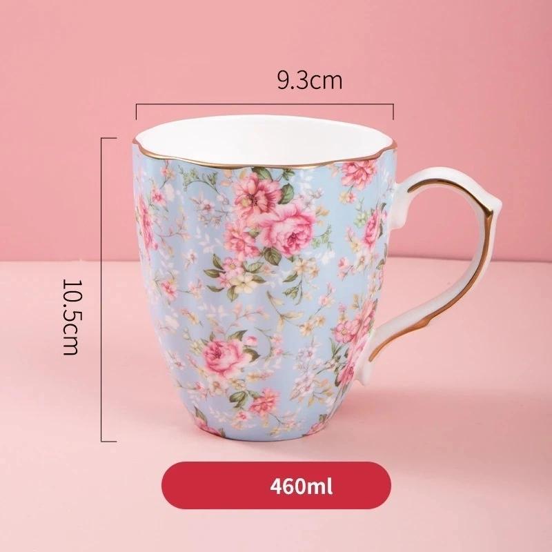Bone China Coffee Mug – Gold Rim Floral Porcelain Cup for Tea, Milk & Home Office Use