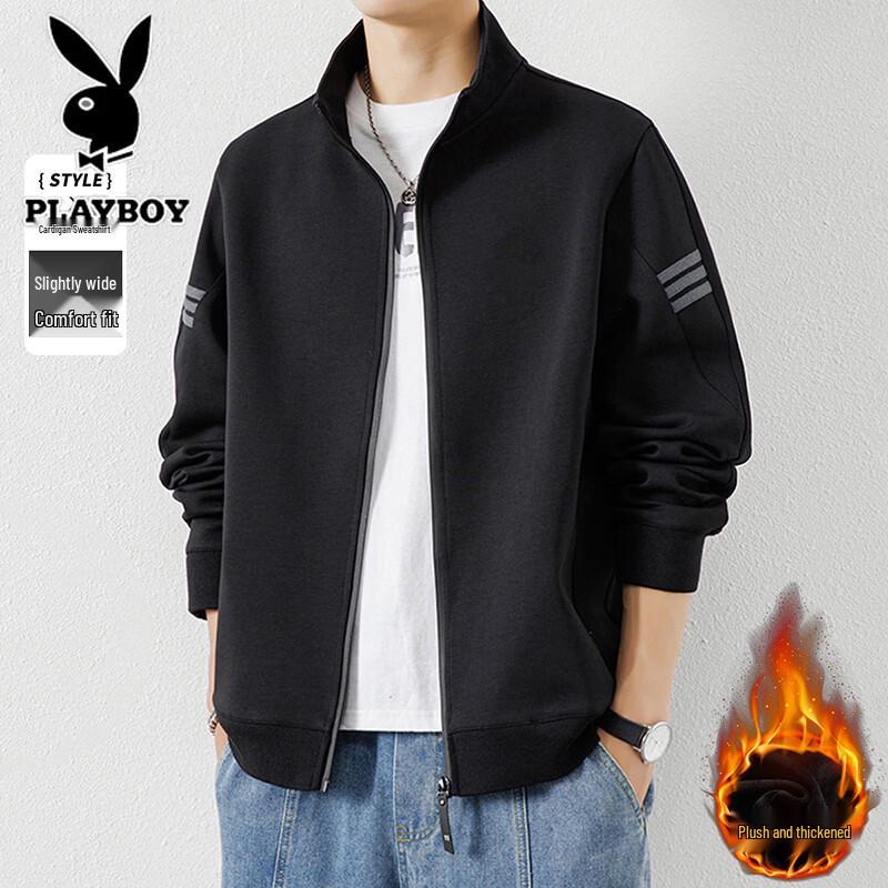 PLAYBOY Men's Fleece-Lined Stand-Collar Casual Jacket