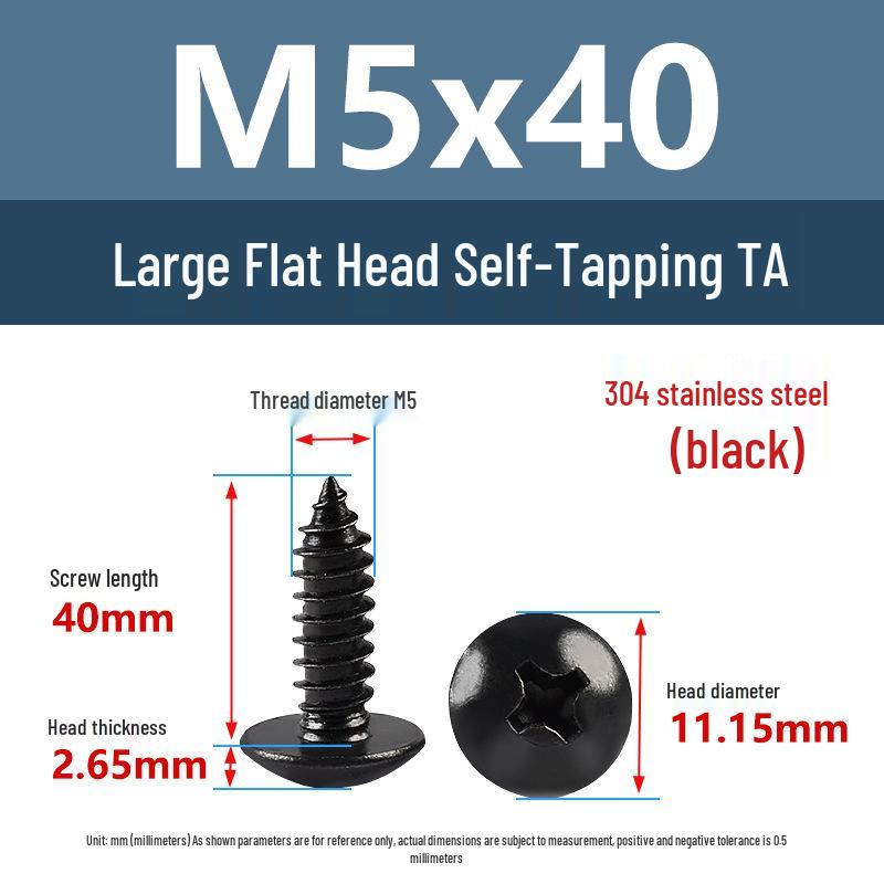 Yigu Black Zinc 304 Stainless Steel Phillips Large Flat Head Self-Tapping Screw