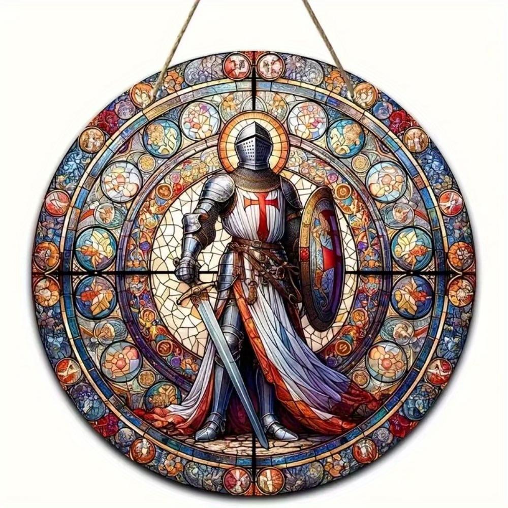 

1 шт. 2d плоский винтажный средневековый рыцарский художественный знак - 20 см круглый деревянный, бар кафе крыльцо гостиная спальня домашний декор, деревенский стиль креативный настенный декор 20cm*20cm