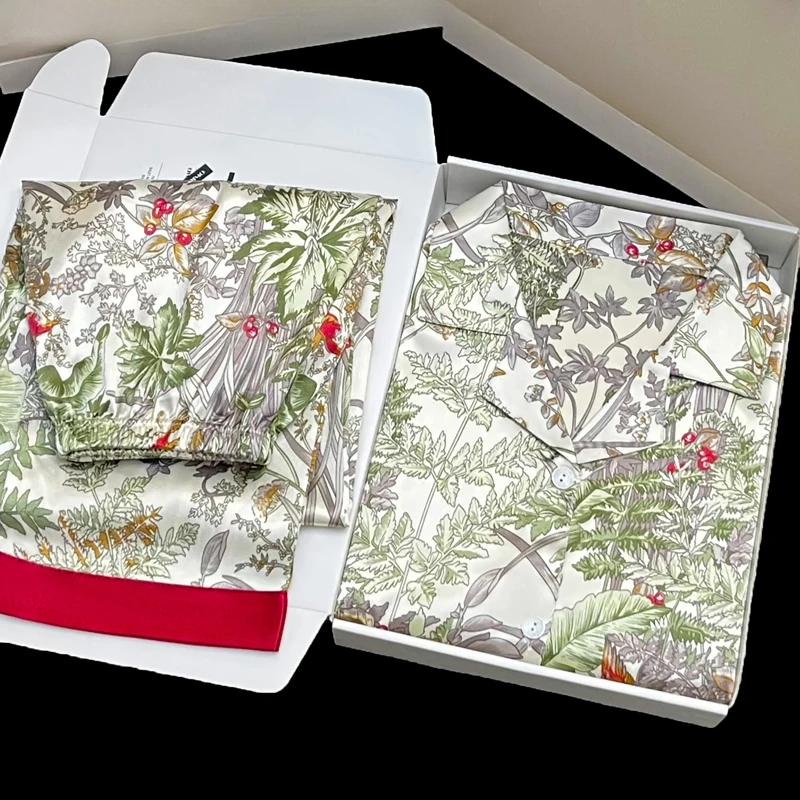 

Новый Ice Silk Soft Sleepwear женский кардиган с лацканами комплекты для женщин 2 предмета модный принт цветочный спальная одежда для женщин XXL