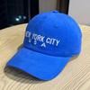 American New Style Embroidered Letters Brushed Cotton Baseball Hat for Women Autumn Sapphire Blue Face Showing Small Fashion Peaked Cap for Men