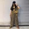 Personality Trendy and Cool Denim Splicing Mesh Hooded Cardigan Jacket Wide-leg Pants Two-piece Set Women's Summer Loose Fashion Suit