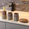 4-Piece Ceramic Bathroom Accessory Set with Tumbler, Lotion Dispenser, and Soap Dish, Stylish Home Decor