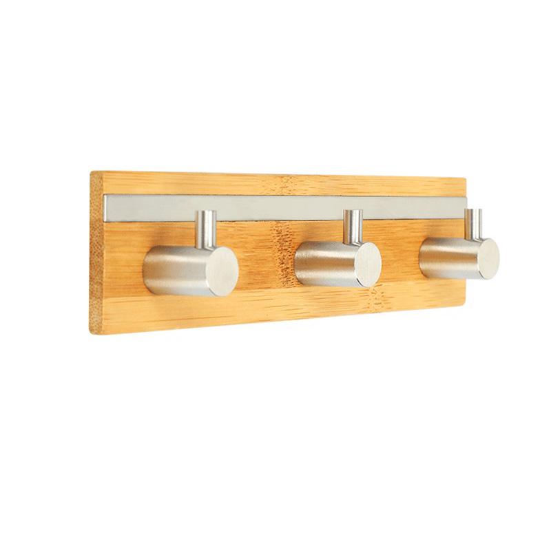 Bamboo Stainless Steel Wall Hook Self Adhesive Hook For Bathroom Kitchen Key Holder Wall Hanger Towel Coat Hook Door Hanger Rack